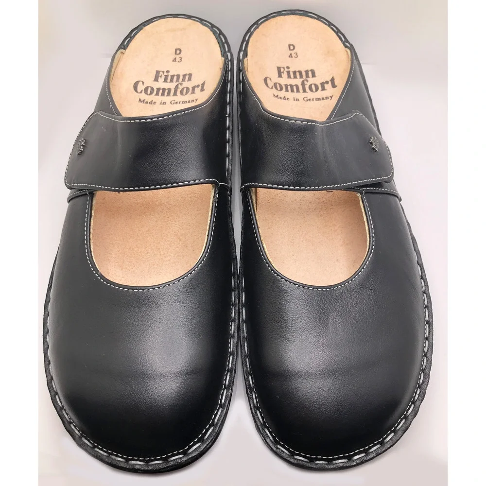 Finn Comfort Stanford Black Leather Clogs Women 11.5 US NNT